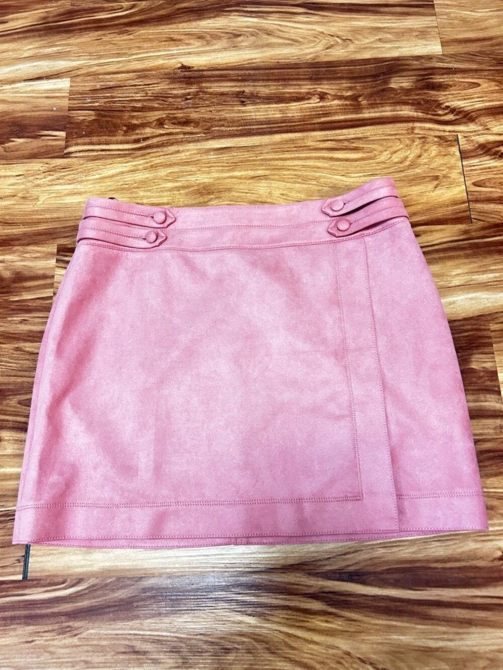 White House Black Market Enchantress Pink Faux Suede Mini Skirt With Button Deta